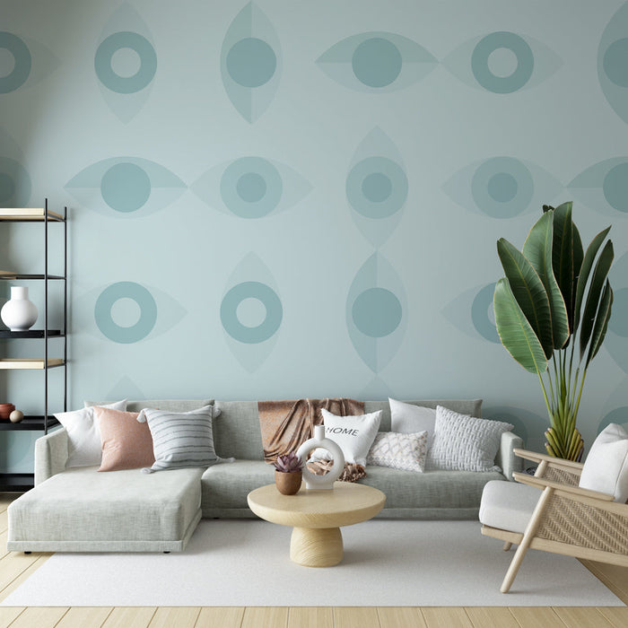 Falfestmény tapéta szem minta | Világoskék geometriai dizájn