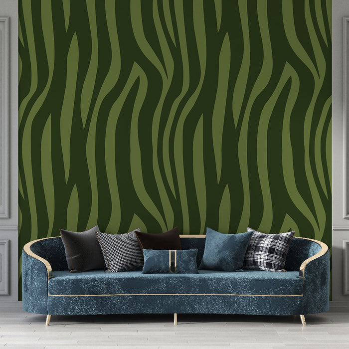 Mural Wallpaper animal | Green zebra pattern