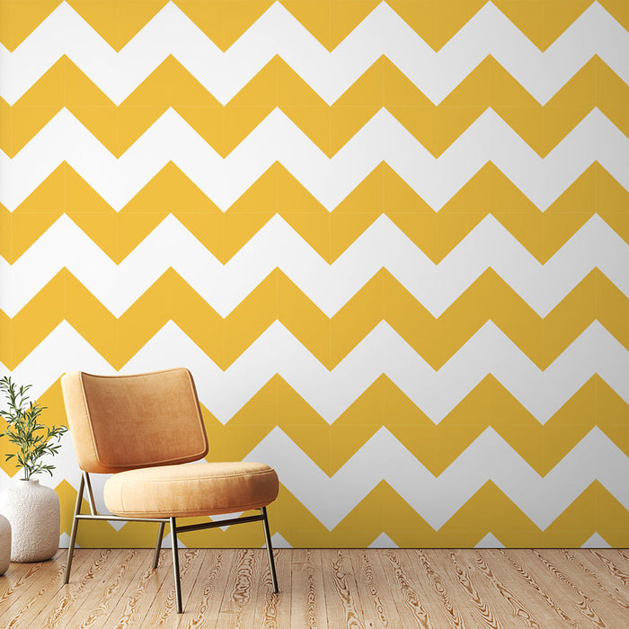Tapeta Zigzag | Żółto-biały geometryczny wzór